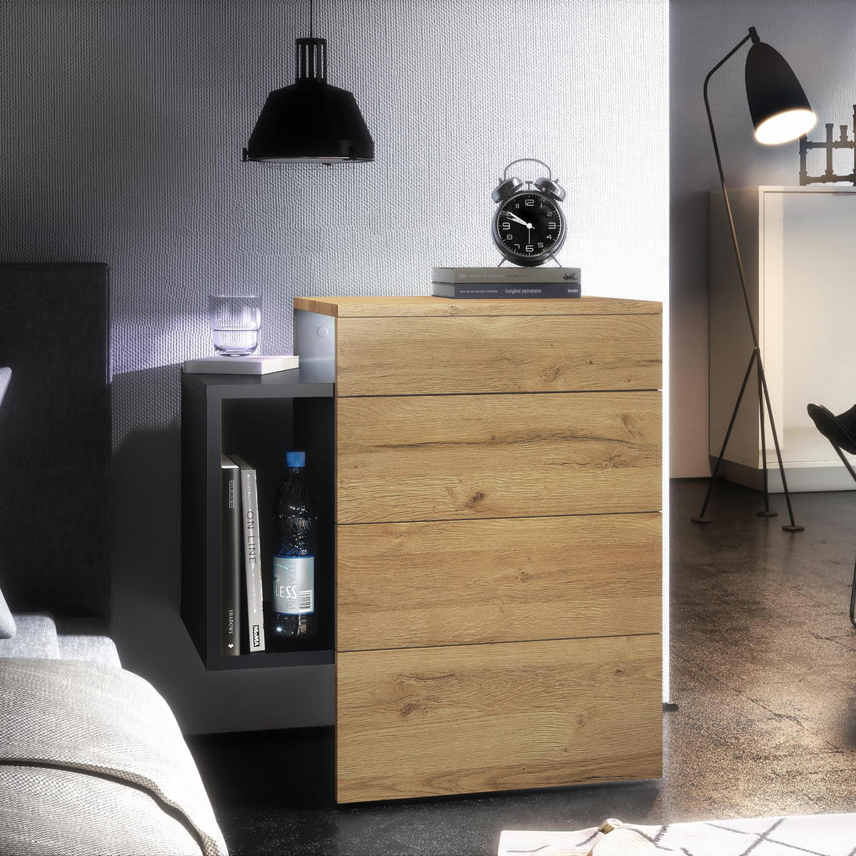 NACHTTISCH Queens Front in Eiche Natur - Eichefarben, Holzwerkstoff (60/63/36cm) - Vladon