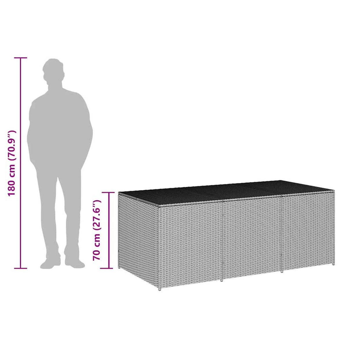 GARTENBOX Poly Rattan 180/90/70 Cm Schwarz - Schwarz, Kunststoff (180/70/90cm) - vidaXL