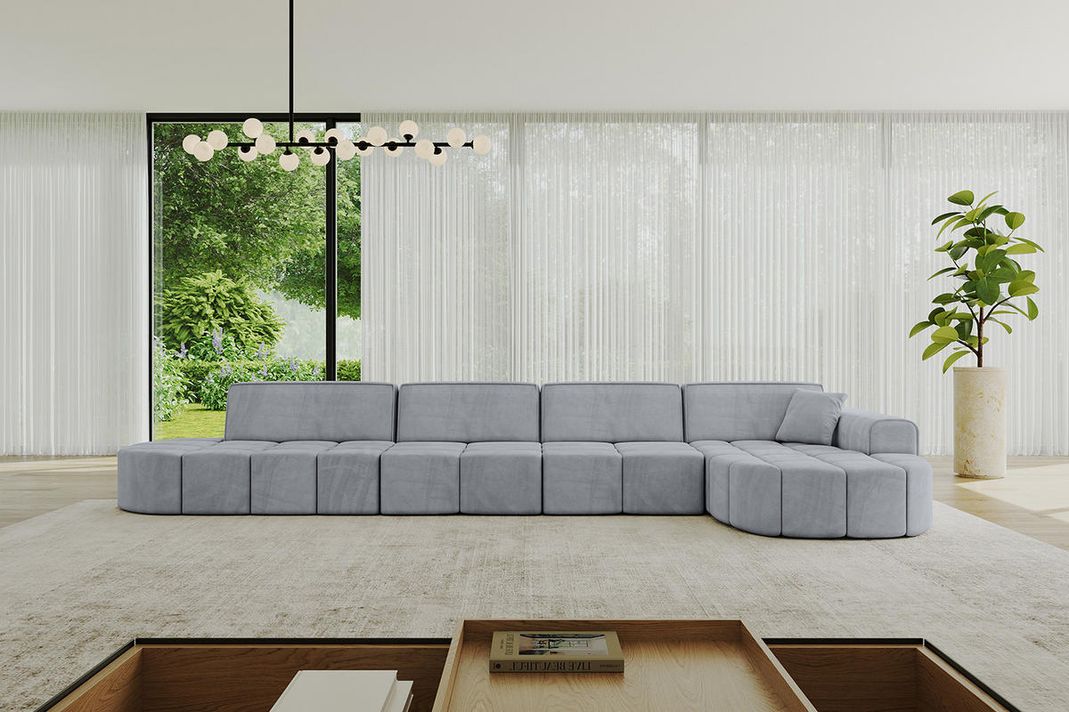 ECKSOFA Ottomane Rechts LIVO-L3 - 422x173x79,5 cm Hellgrau - Grau, Holzwerkstoff/Textil (422/173cm) - ALTDECOR