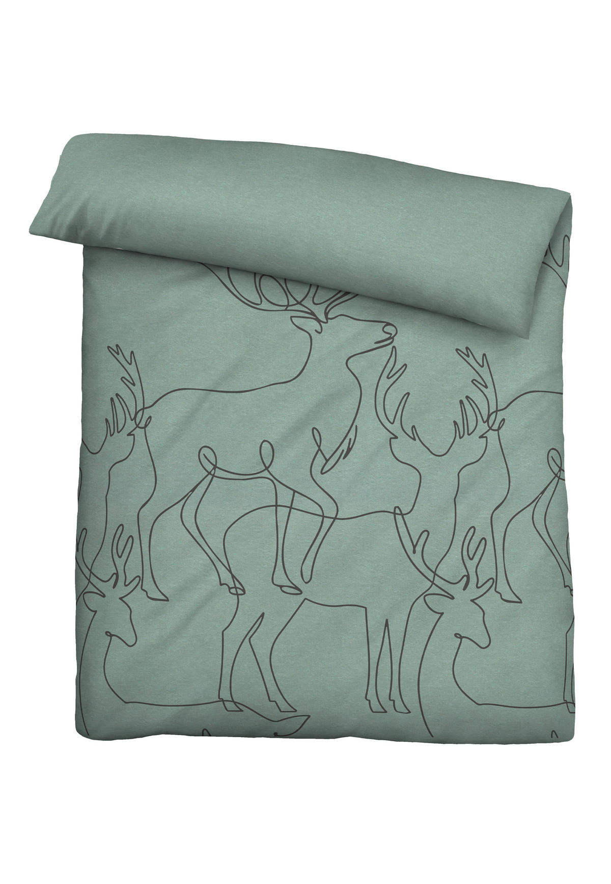 BETTWÄSCHE-GARNITUR Melange Hirsch fichte, 155x220 cm + 80x80 cm - Dunkelgrün, Textil (155/220cm) - biberna