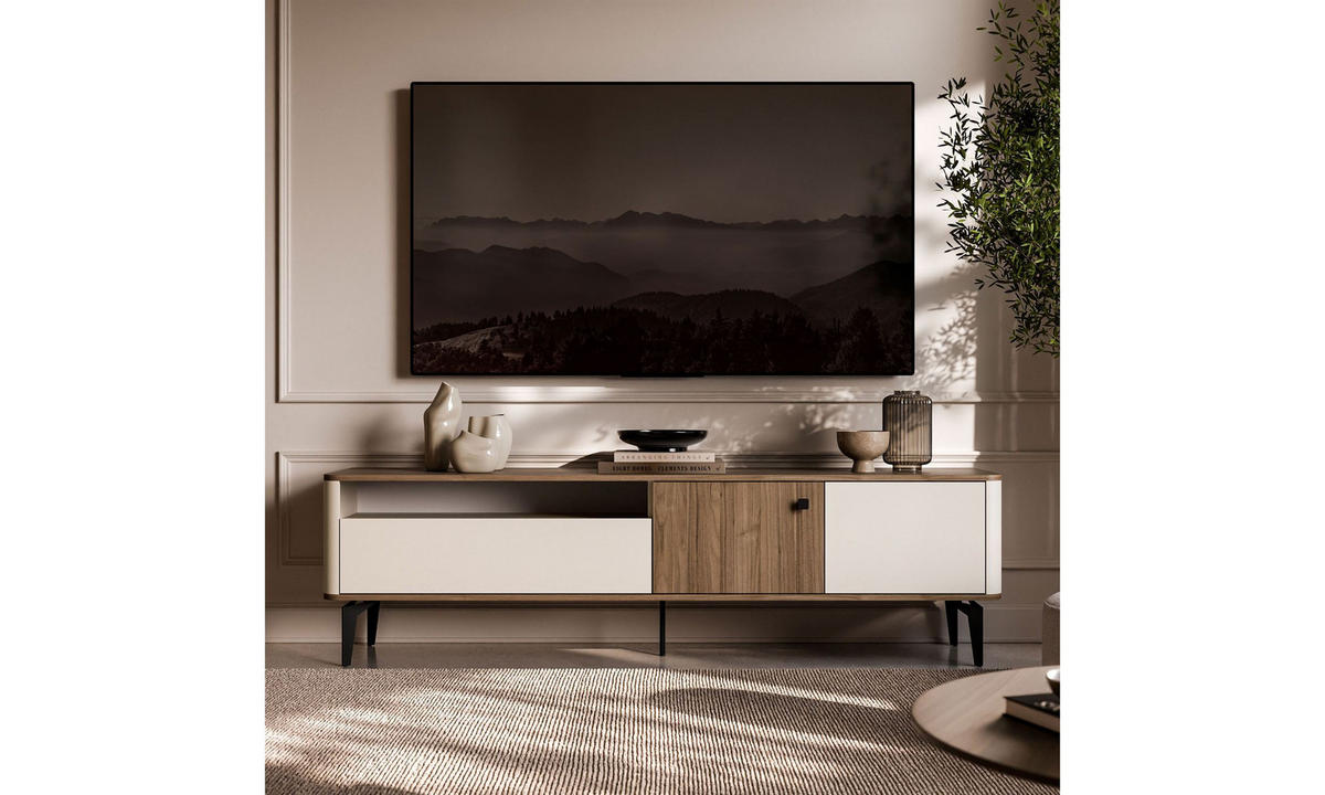 TV-SCHRANK MOCHA 180/40/51 cm mit Schublade Kaschmir/Nussbaum Royal - Kaschmir/Schwarz, Holzwerkstoff/Kunststoff (180/51/40cm) - Lookway