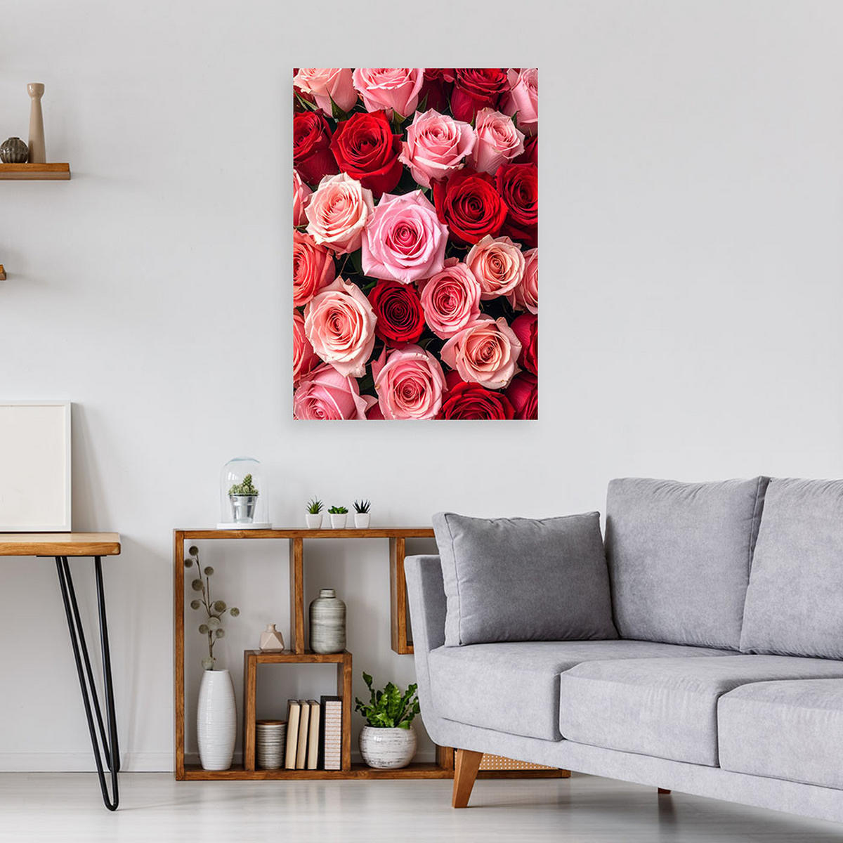BILD auf Leinwand, Rosen Blumen Pflanzen Natur - Rot, Textil (20/30cm) - Feeby