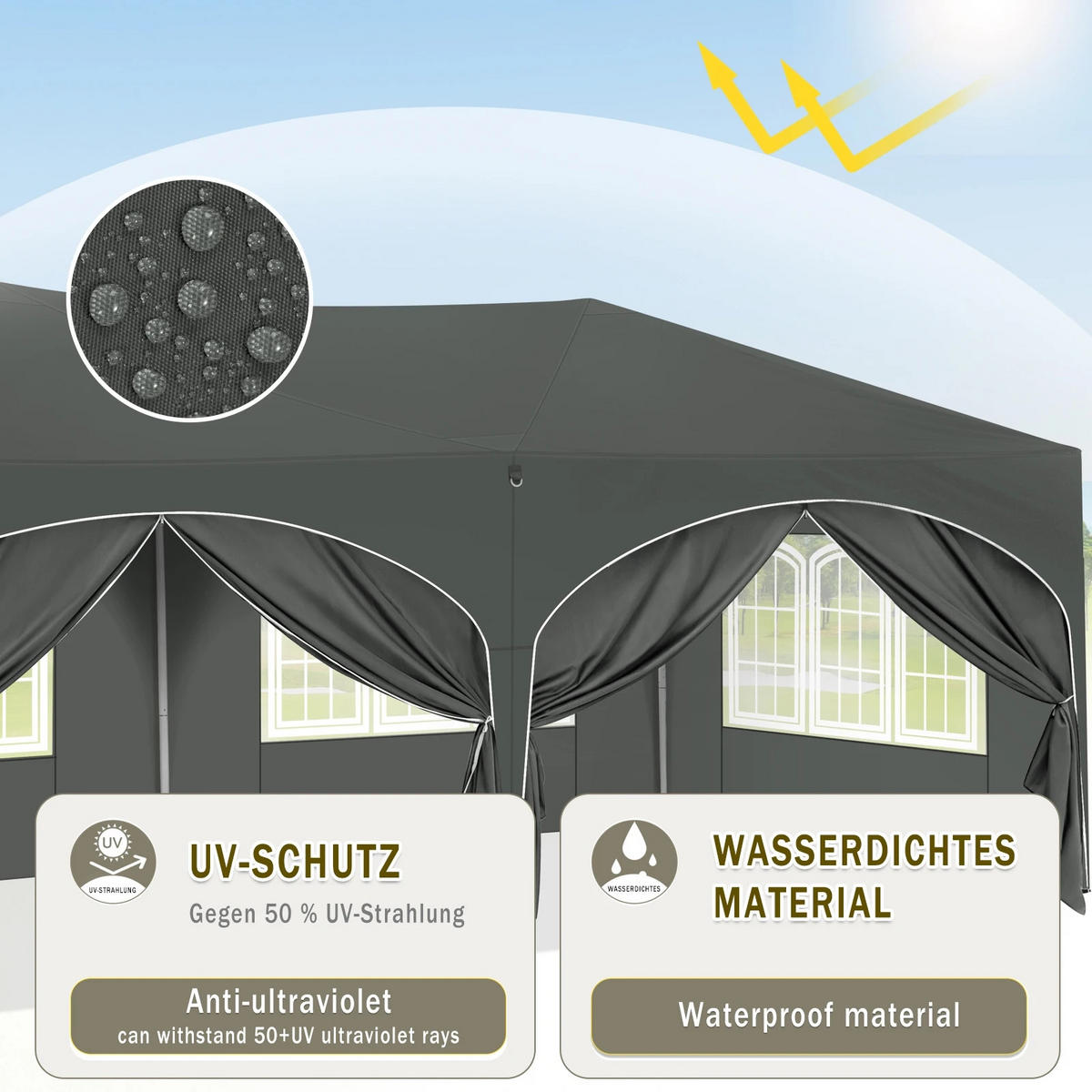 PAVILLON 3x6 m Grün mit 6 Seitenteilen - Grau, Textil/Metall (583/293cm) - Kaket