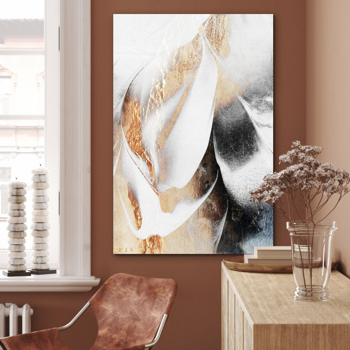 METALLBILD Luxus - Abstrakt - Gold - Weiß 60x90 cm - Goldfarben, Metall (60/90cm) - MuchoWow