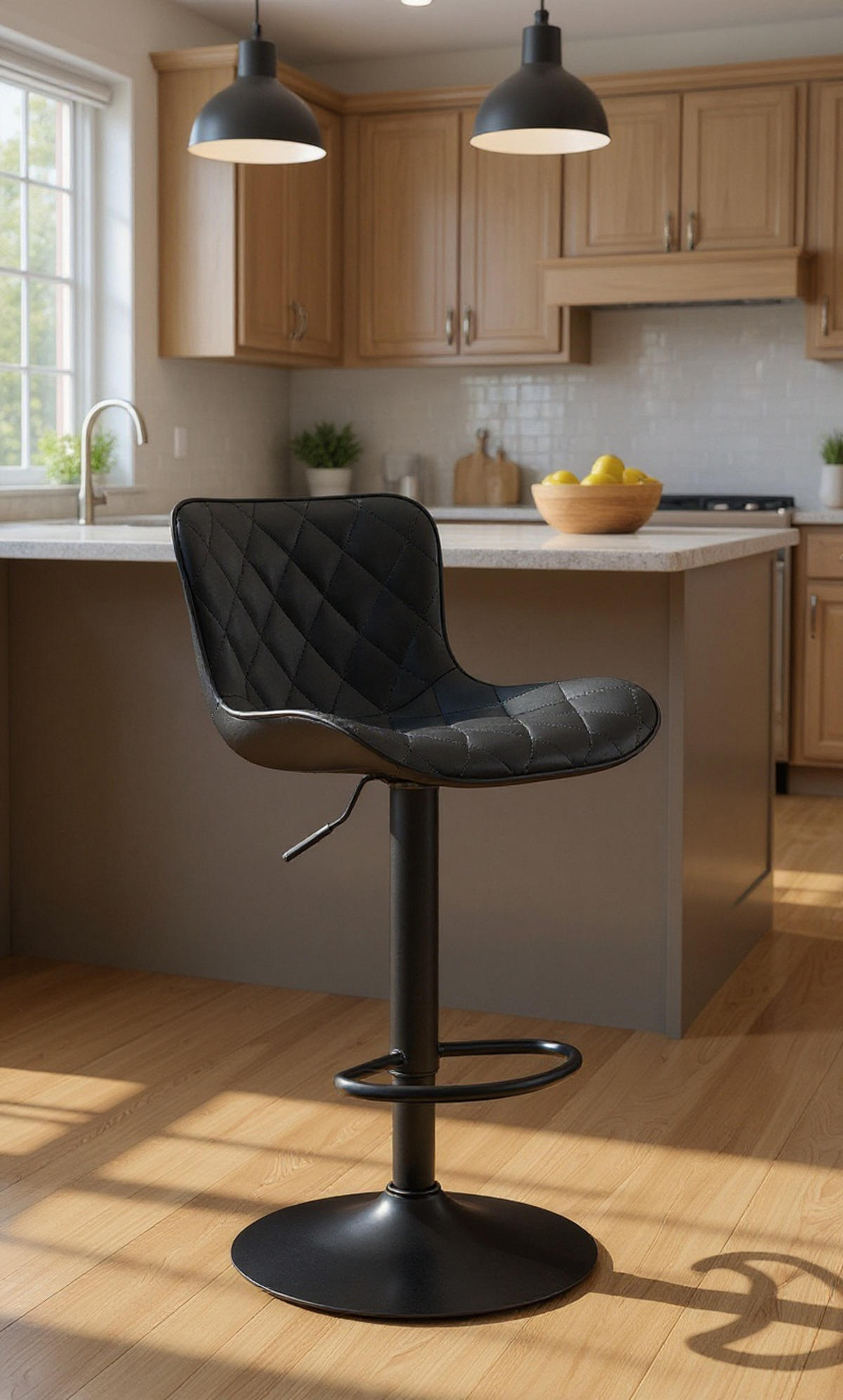 BARHOCKER Emil Kunstleder schwarz - Schwarz, Kunststoff/Metall (48/107/54cm) - TPFLiving