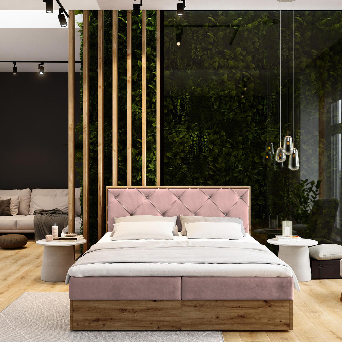 BOXBETT FOSCO 160x200 cm mit Matratze und Topper - Rosa - Rosa, Holz (160/200cm) - MASSENO