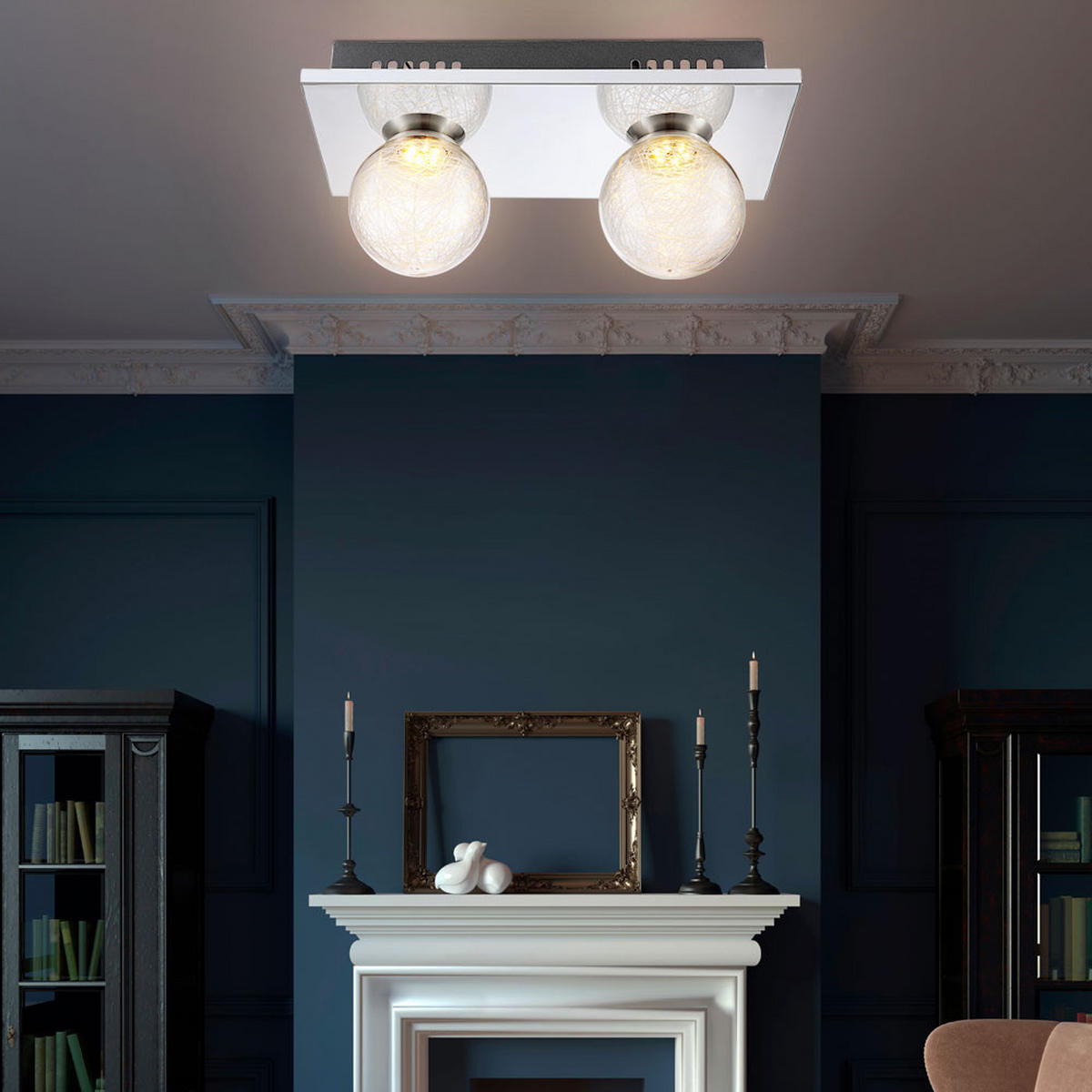 LED DECKENLEUCHTE Chrom Silber Glaskugel - Silberfarben, Glas (30/15/12.5cm) - Globo Lighting