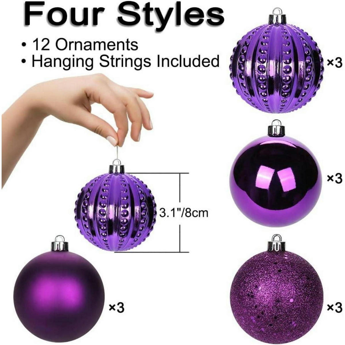WEIHNACHTSKUGELN 12-teiliges Set 8 cm Lila Bruchsicher Kunststoff - Lila, Kunststoff (8/8/8cm)