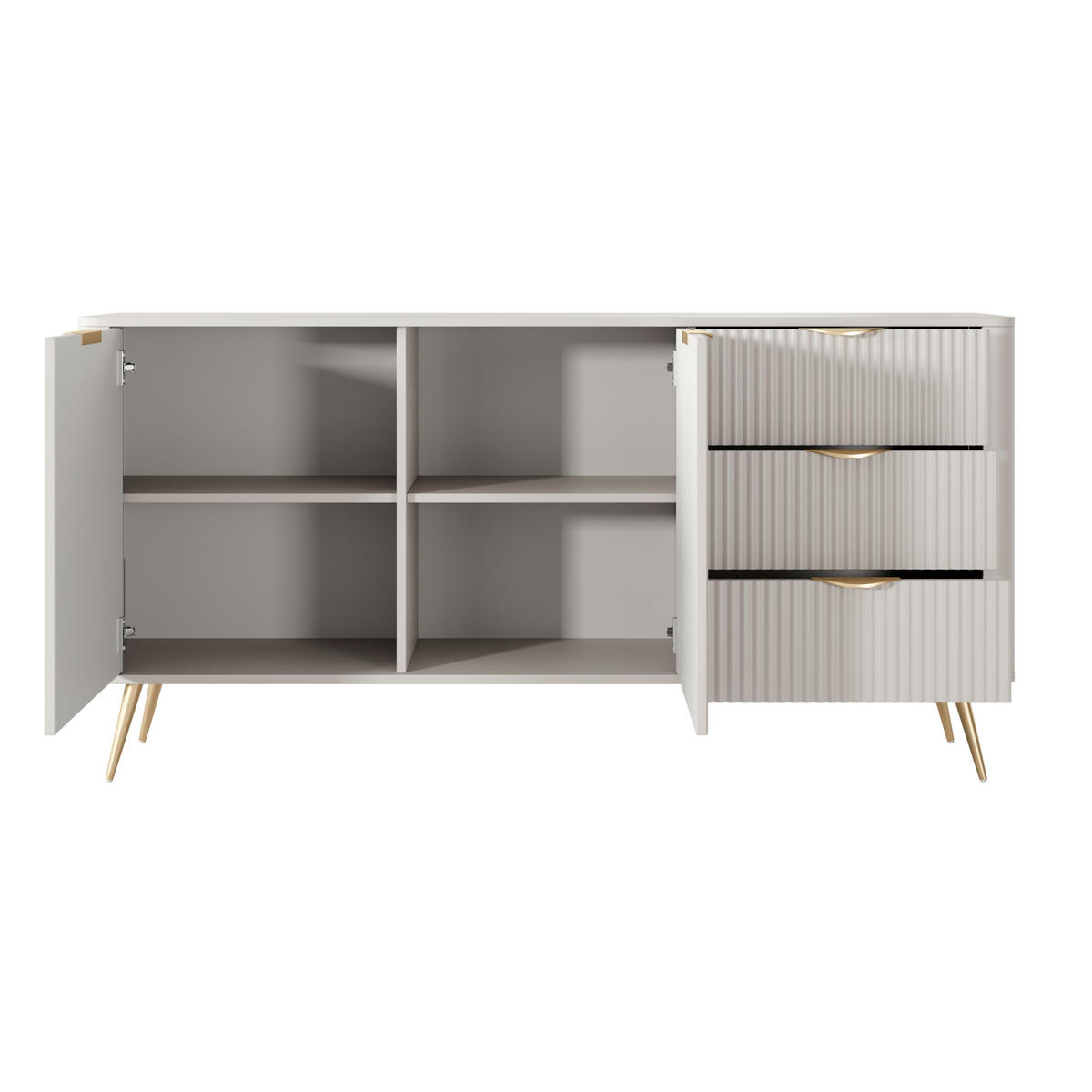 SIDEBOARD LEKNES KOM2 Reliefierte Fronten aus MDF-Platte Beige Beige - Beige, Glas/Holzwerkstoff (163/81/38cm) - Komodee