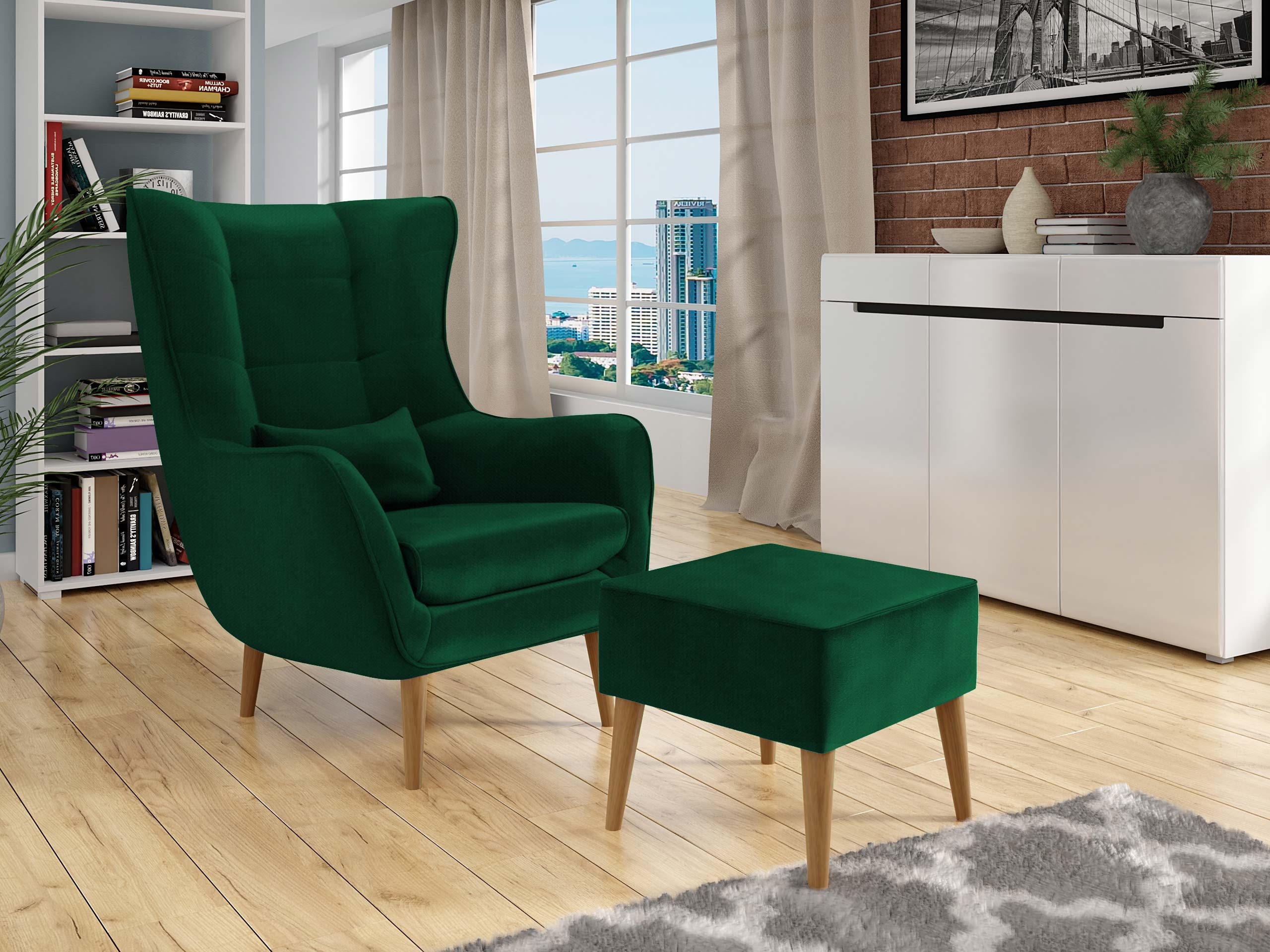 SESSEL Estjano mit Fußbank - Dunkelgrün/Beige, Holz (80/106/95cm) - MIRJAN24