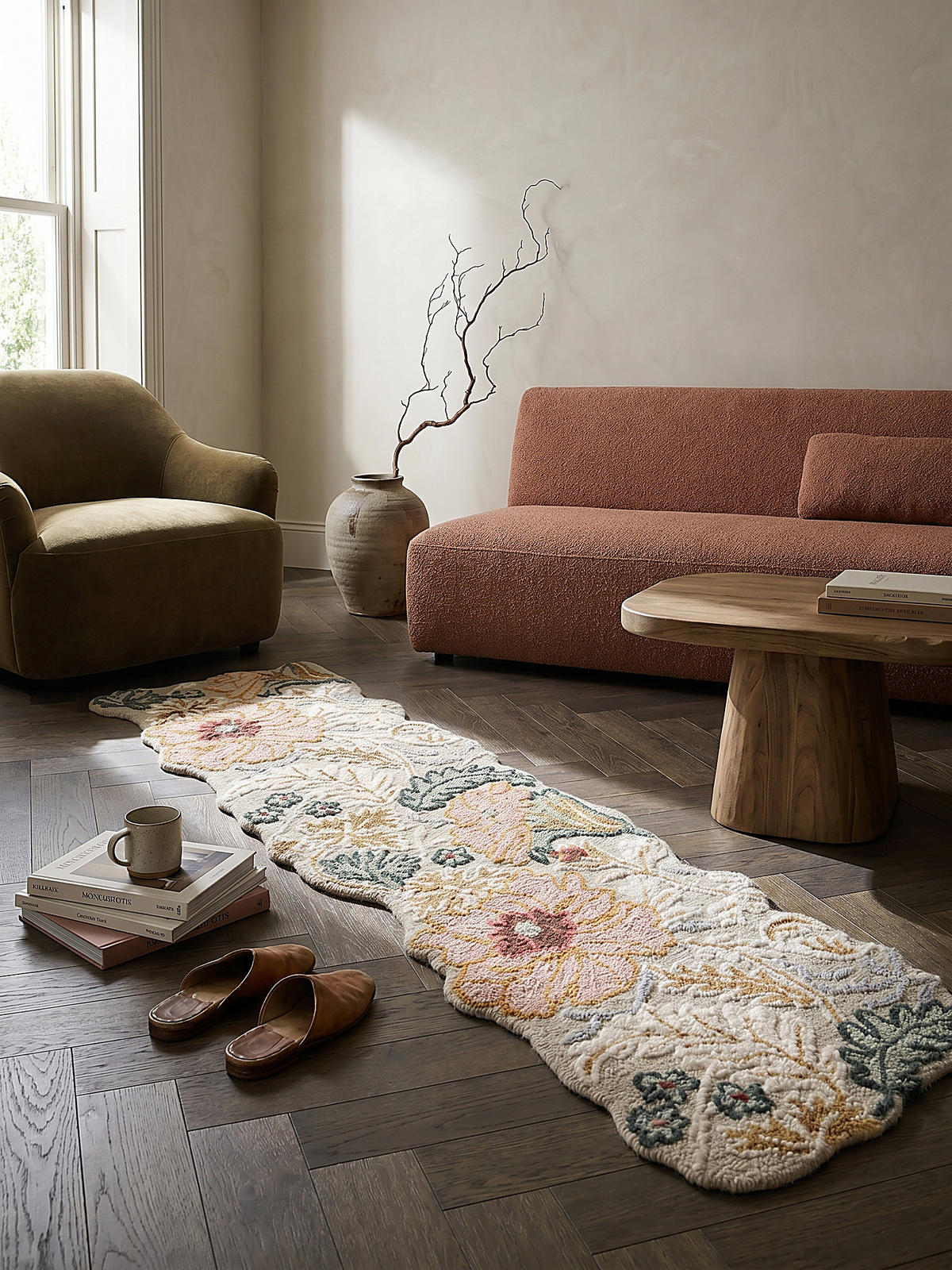 WOLLTEPPICH Shaped Botanisch Floral, Wohnzimmer Hellrosa Läufer 60x230 - Rosa, Textil (230/60cm) - KADIMA DESIGN