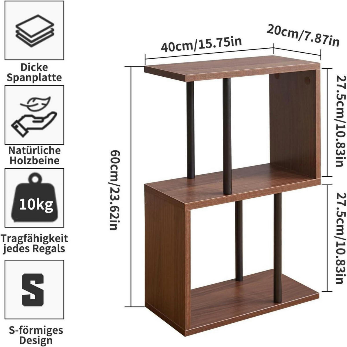 BEISTELLTISCH S-Form Braun 60 cm - Braun, Holzwerkstoff (40/20/60cm)