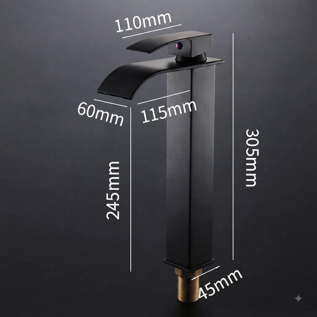 BADEZIMMERARMATUR, 30,5 cm hoch, schwarz. - Schwarz, Metall (38/7/21cm) - Vallsero