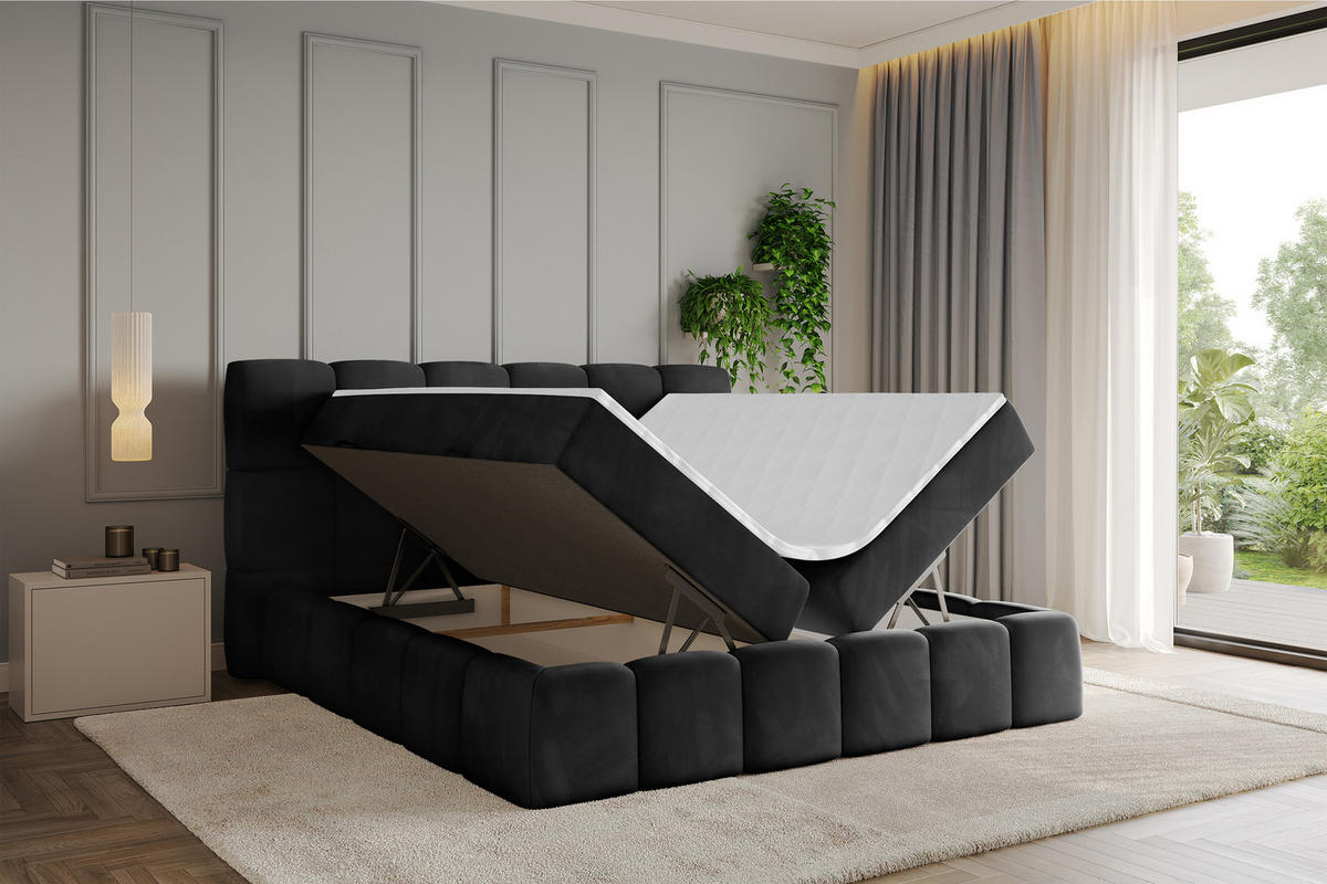 BOXBETT - AURI-H3 - 160x200 Schwarz Casablanca - Schwarz, Holzwerkstoff (160/200cm) - ALTDECOR