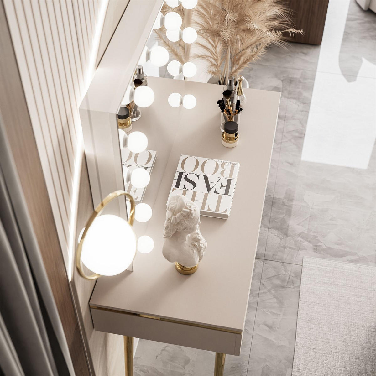 SCHMINKTISCH AURORA-S ELITE in KASCHMIR mit Spiegel - Kaschmir/Goldfarben, Holzwerkstoff/Metall (102/145/44cm) - Lookway