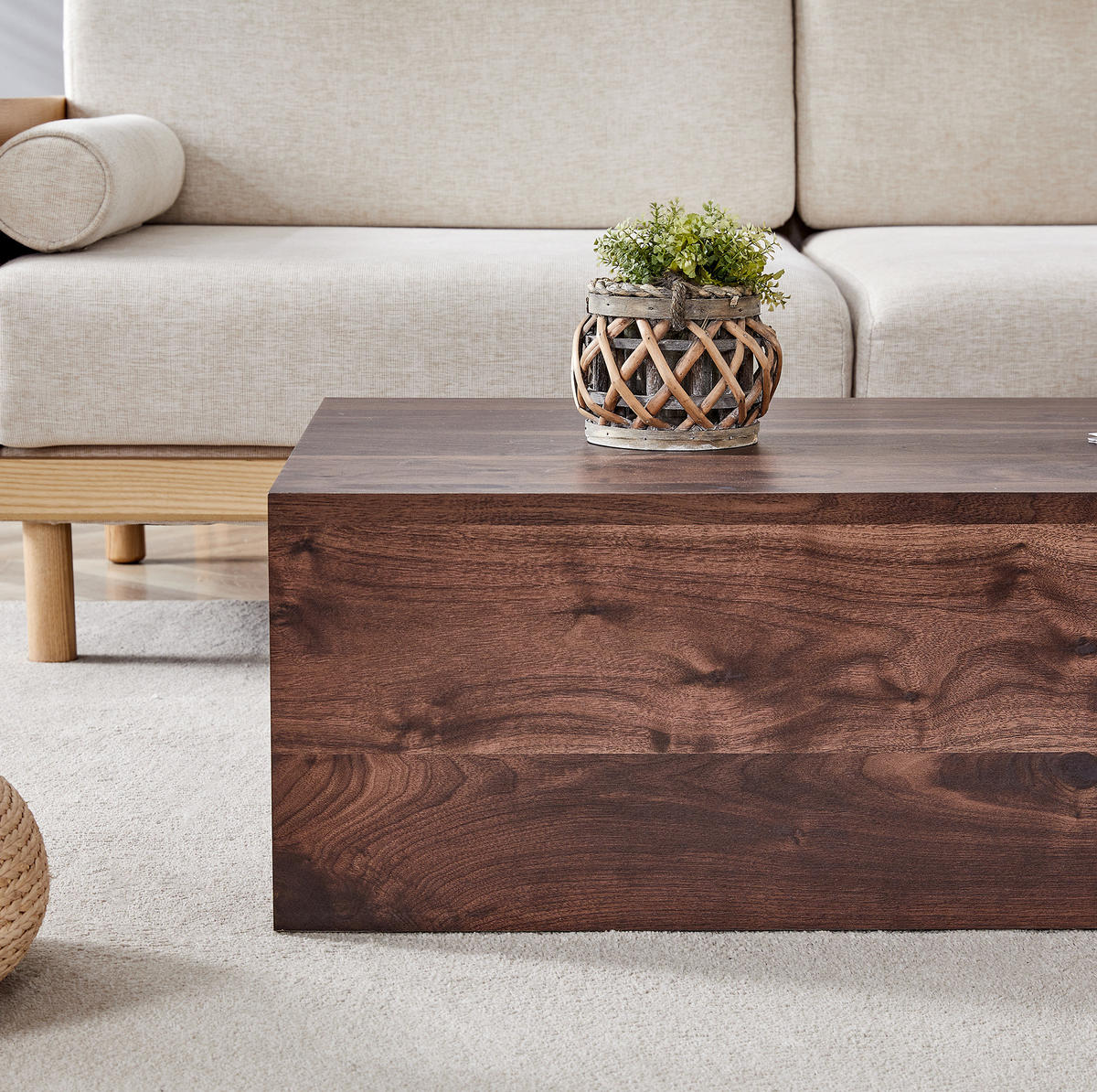 COUCHTISCH 90/50/30 cm ohne Montage, rechteckig in Nussbaum-Optik aus MDF, Walnuss - Walnussfarben, Holzwerkstoff (90/50/30cm) - Redom