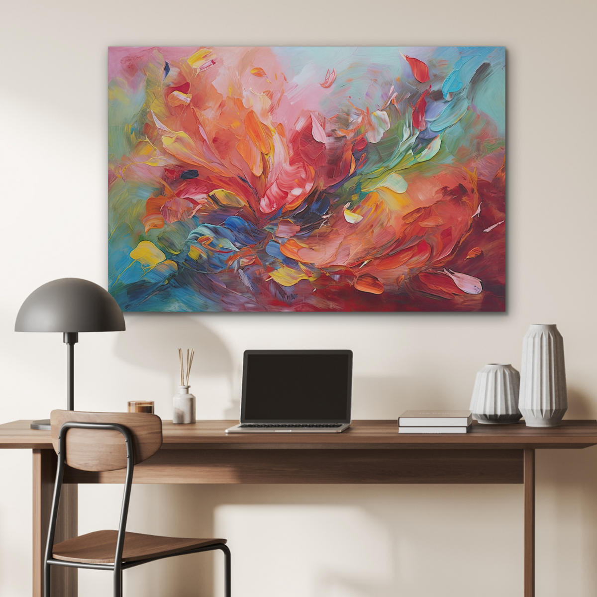 AKUSTIKBILD Ölgemälde - Kunst - Abstrakt - Farbenfroh Akustikpaneele 90x60 cm - Altrosa, Kunststoff (90/60/0.9cm) - MuchoWow