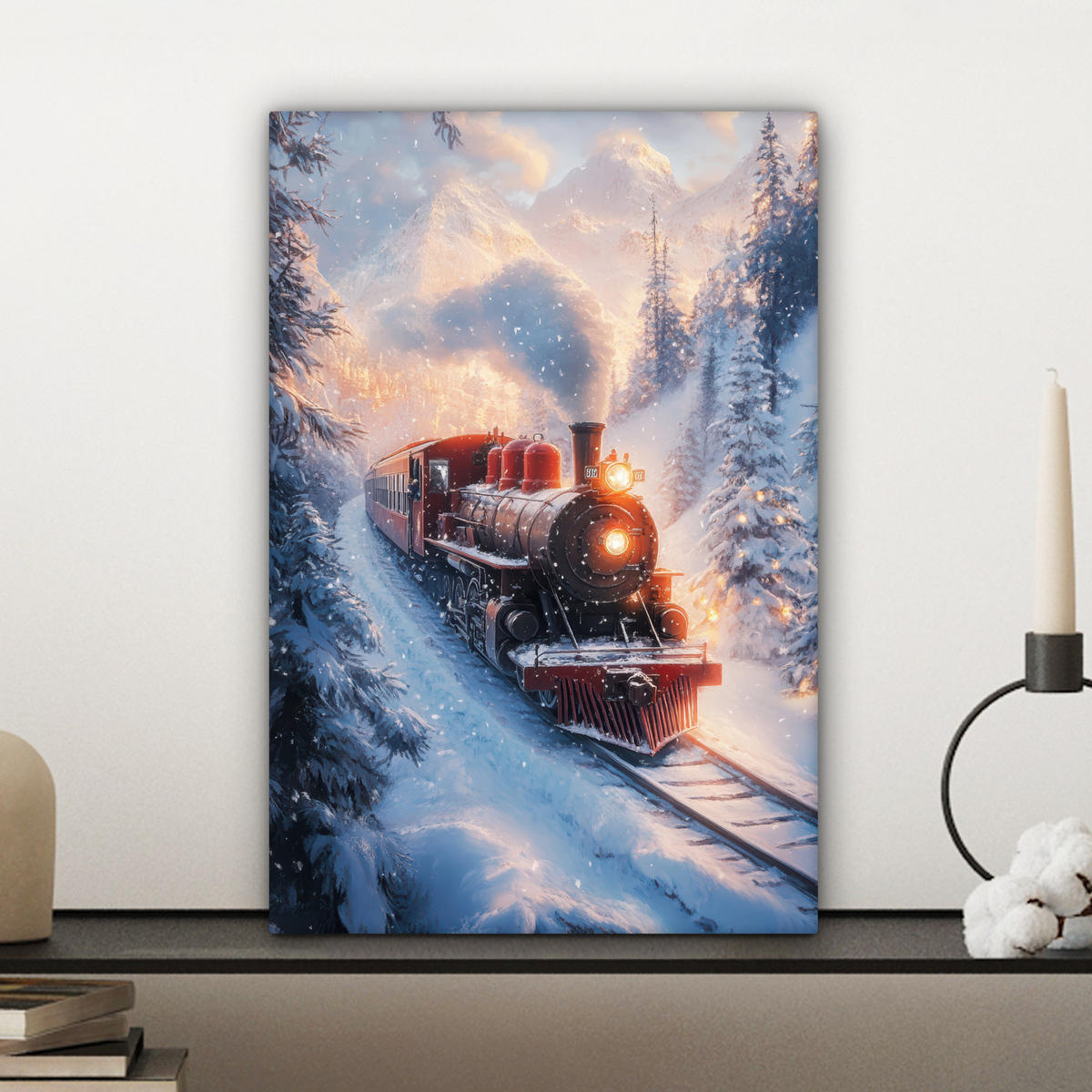 LEINWANDBILD Weihnachtszug - Schnee - Winter - Weihnachten 20x30 cm - Dunkelrot, Textil (20/30cm) - MuchoWow