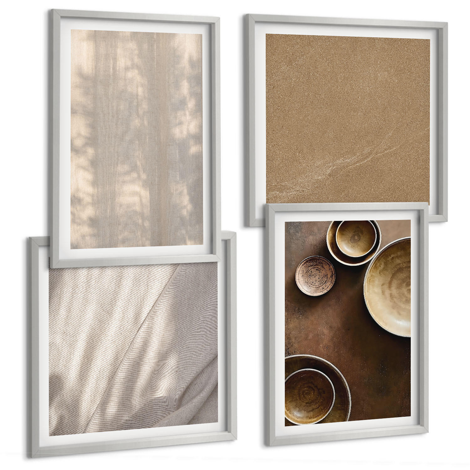 BILDER SET 4er Set - 50x50 cm & 40x60 cm Silberner Rahmen - Strukturen, Texturen, Minimalismus - Silberfarben, Kunststoff (50/50cm) - TULUP