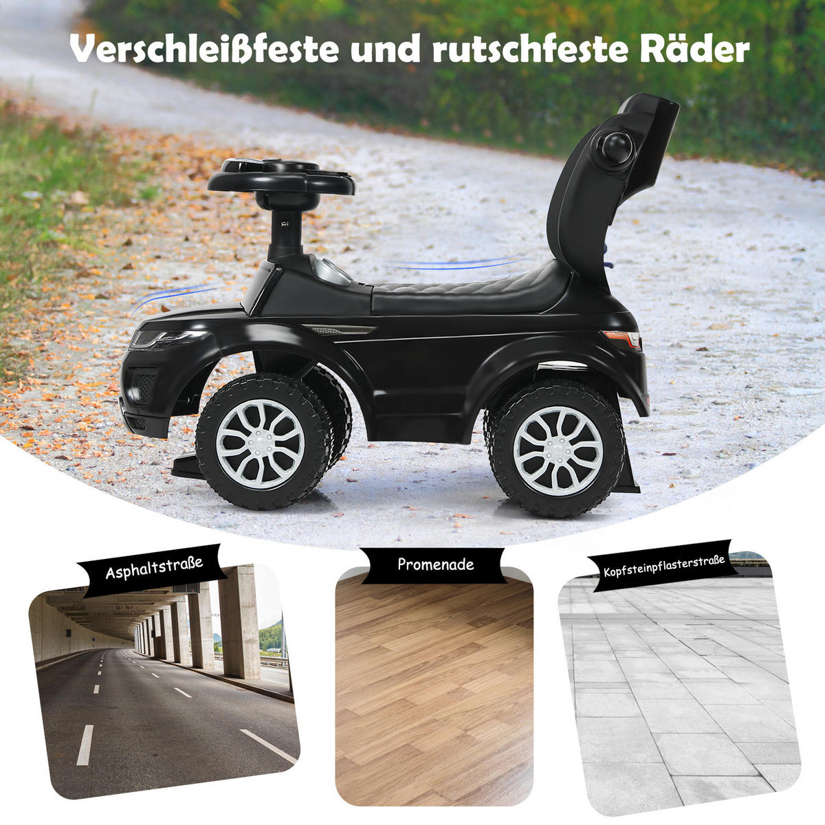 SCHIEBEWAGEN Schwarz - Schwarz, Kunststoff (43/84/89cm) - COSTWAY