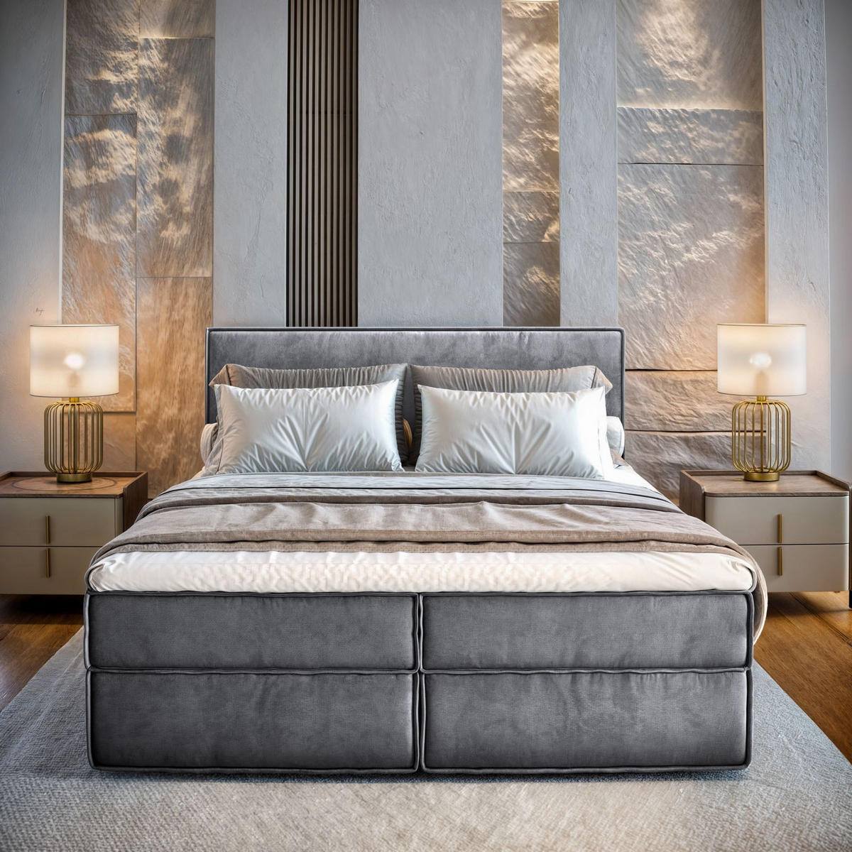 BOXBETT PELLIO 180x200 cm mit Matratze und Topper - Grau - Grau, Holz (180/200cm) - MASSENO