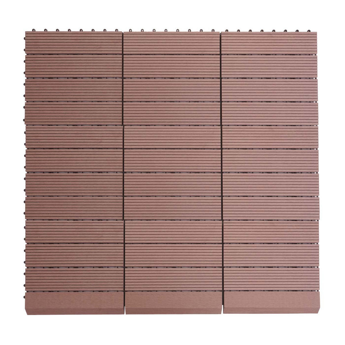 WPC BODENFLIESE + Abschluss 11x 30x30cm Coffee linear senkrecht - Braun, Kunststoff (30/30/2cm) - BERLINLODGE