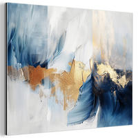KOVOVÝ OBRAZ Zlatá - modrá - akvarel - umenie - moderné 80x60 cm - svetlomodrá, kov (80/60cm) - MuchoWow