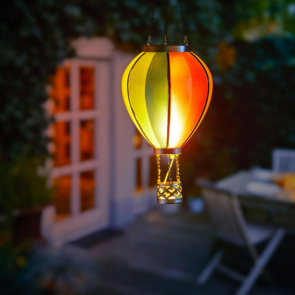 LED-SOLAR Laterne Heißluftballon Metall-Kunststoff Ø14x48cm Regenbogen - Multicolor, Kunststoff (14/14/48cm) - Northpoint