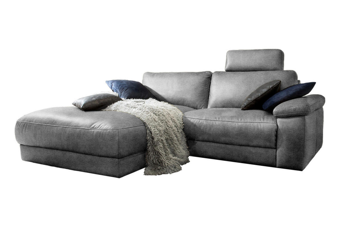 ECKSOFA MOTORISCH. RELAXFUNKTION LOLA Grau Leder - Schwarz/Grau, Leder (233/178cm) - KAWOLA