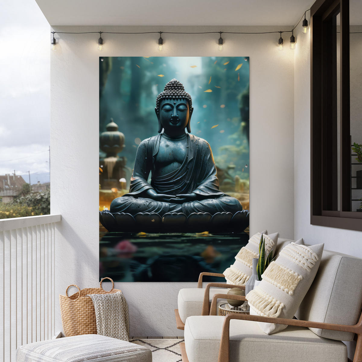 ZAHRADNÍ PLAKÁT Buddha - Socha - Buddha - Zen - Umění - Buddha 120x180 cm - tmavě šedá, plast (120/180/0.2cm) - OnlyWow