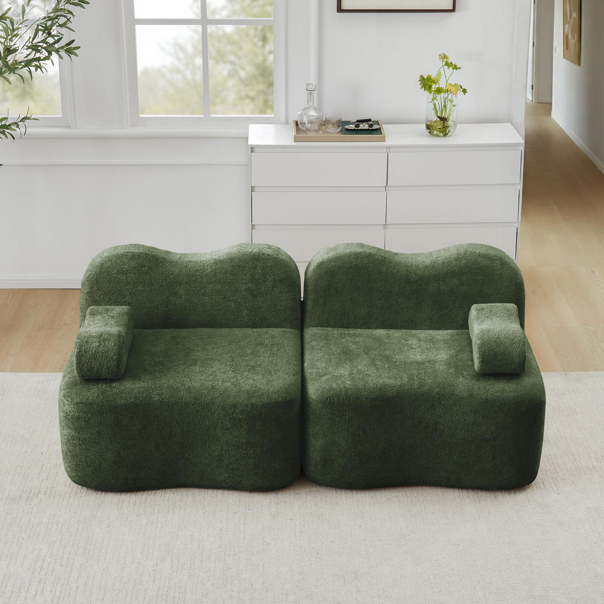 2-SITZER SOFA Samt Grün mit Armlehnenkissen - Grün, Textil (192/70/98cm) - WISHDOR