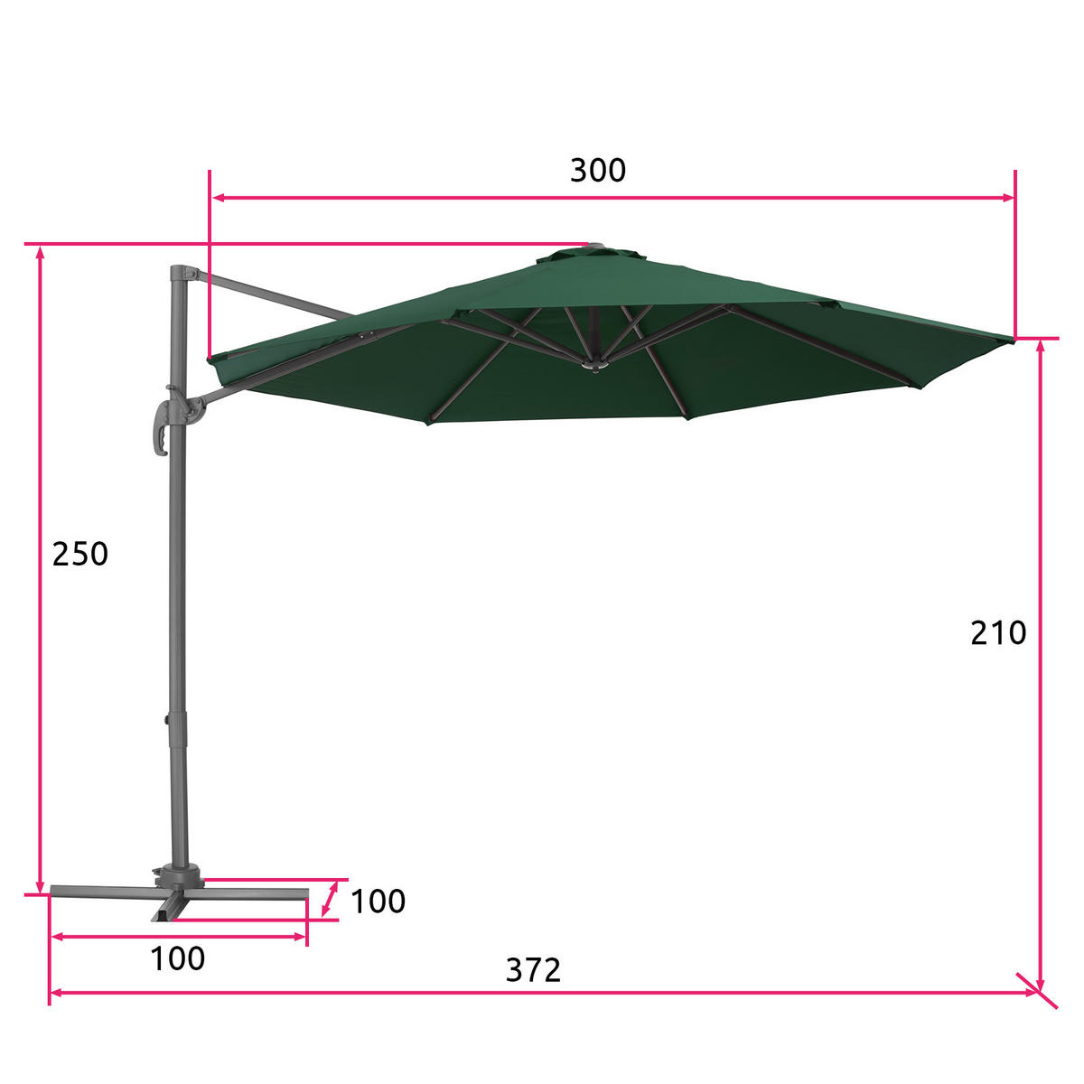 SONNENSCHIRM Daria,UV-Schutz 50+, inklusive Schutzhülle,grün - Grün, Metall (300/372cm) - tectake