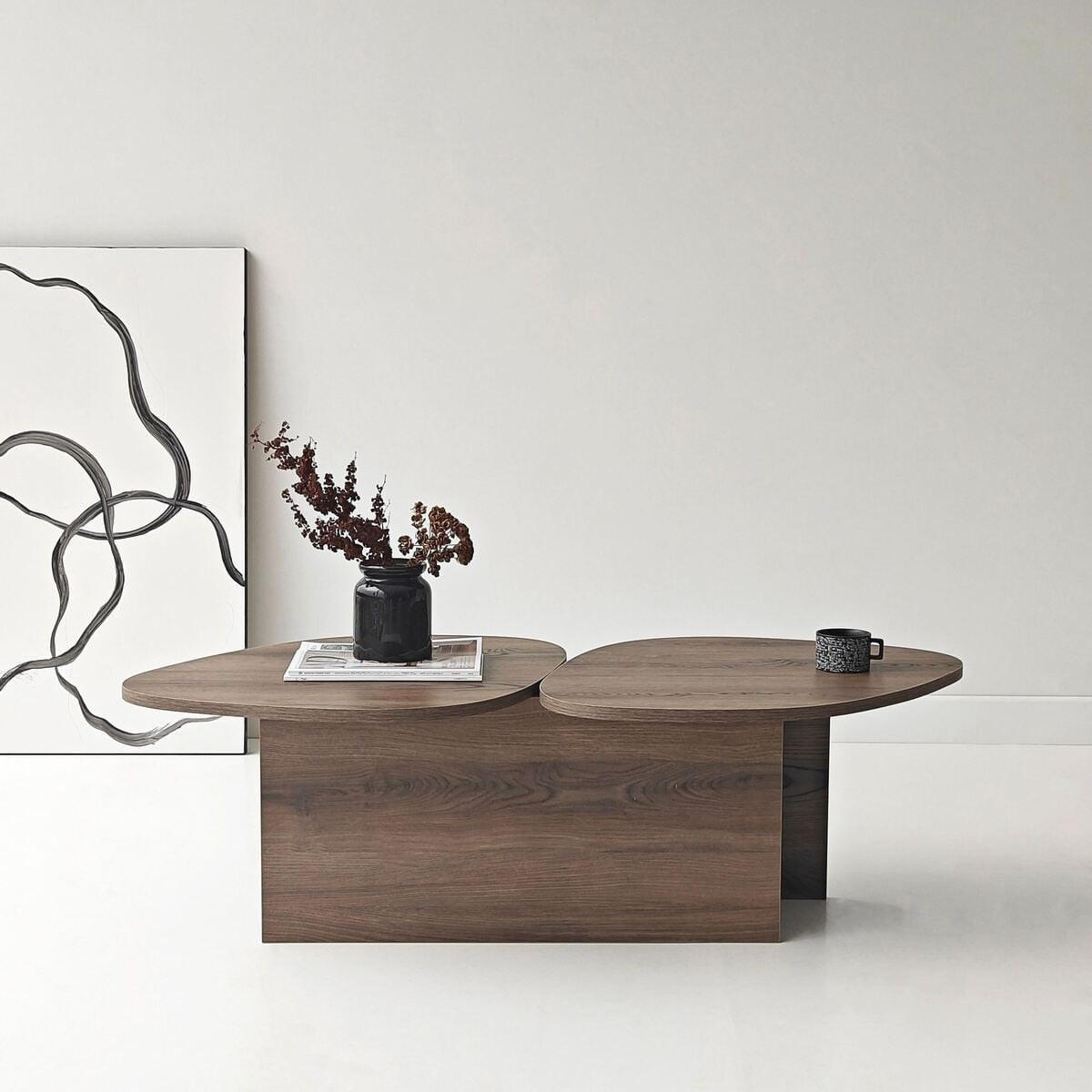 COUCHTISCH mit doppelter Platte in organischer Form 125/60/38 cm - Naturfarben, Holzwerkstoff (125/60/38cm) - Calicosy