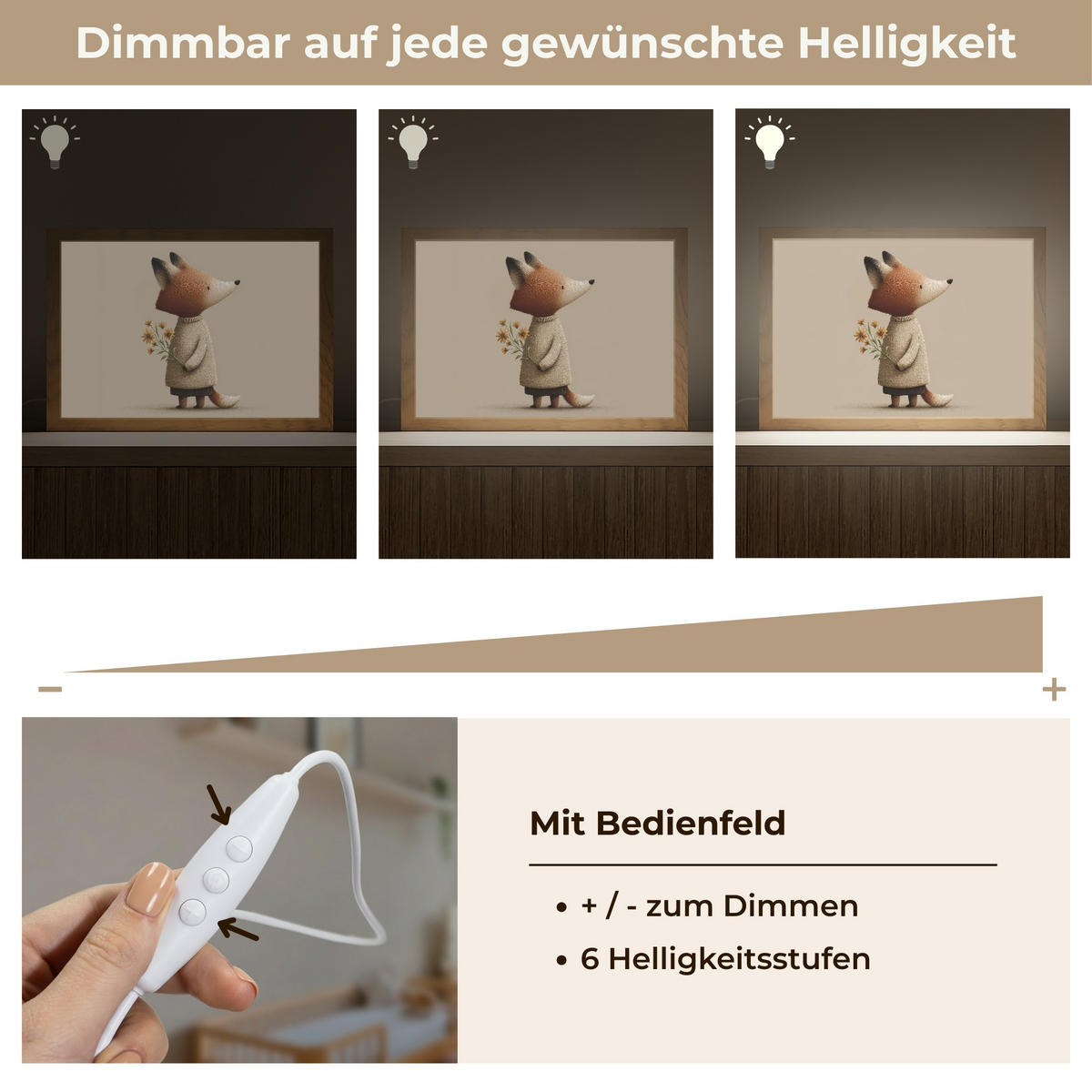 NACHTTISCHLAMPE Fuchs - Gelbe Blumen - Minimalistisch 30x20 cm - Taupe, Holzwerkstoff (8/30/20cm)