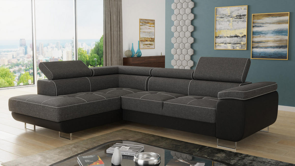 ECKSOFA Caris, Seite: Links - Schwarz/Grau, Holz/Textil (273/203cm) - Sofnet