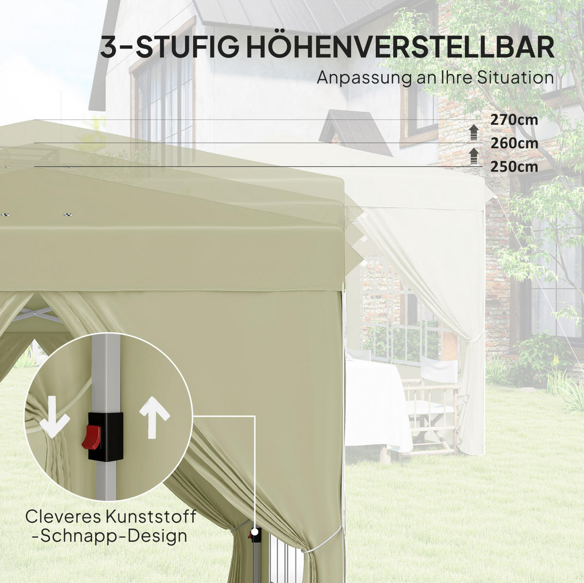 PAVILLONS aus Polyester 248x248x270 cm in Beige mit Pop-up-Mechanismus - Beige, Textil (248/270/248cm) - Modfu