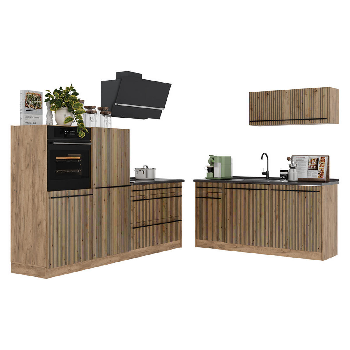 KUCHYŇSKÝ KOUT R-Line, Řemeslný dub/Zlatý mocný dub, 220 cm pracovná doska antracitová - dub artisan/barva dubu, kompozitní dřevo (220/143/60cm) - Vicco