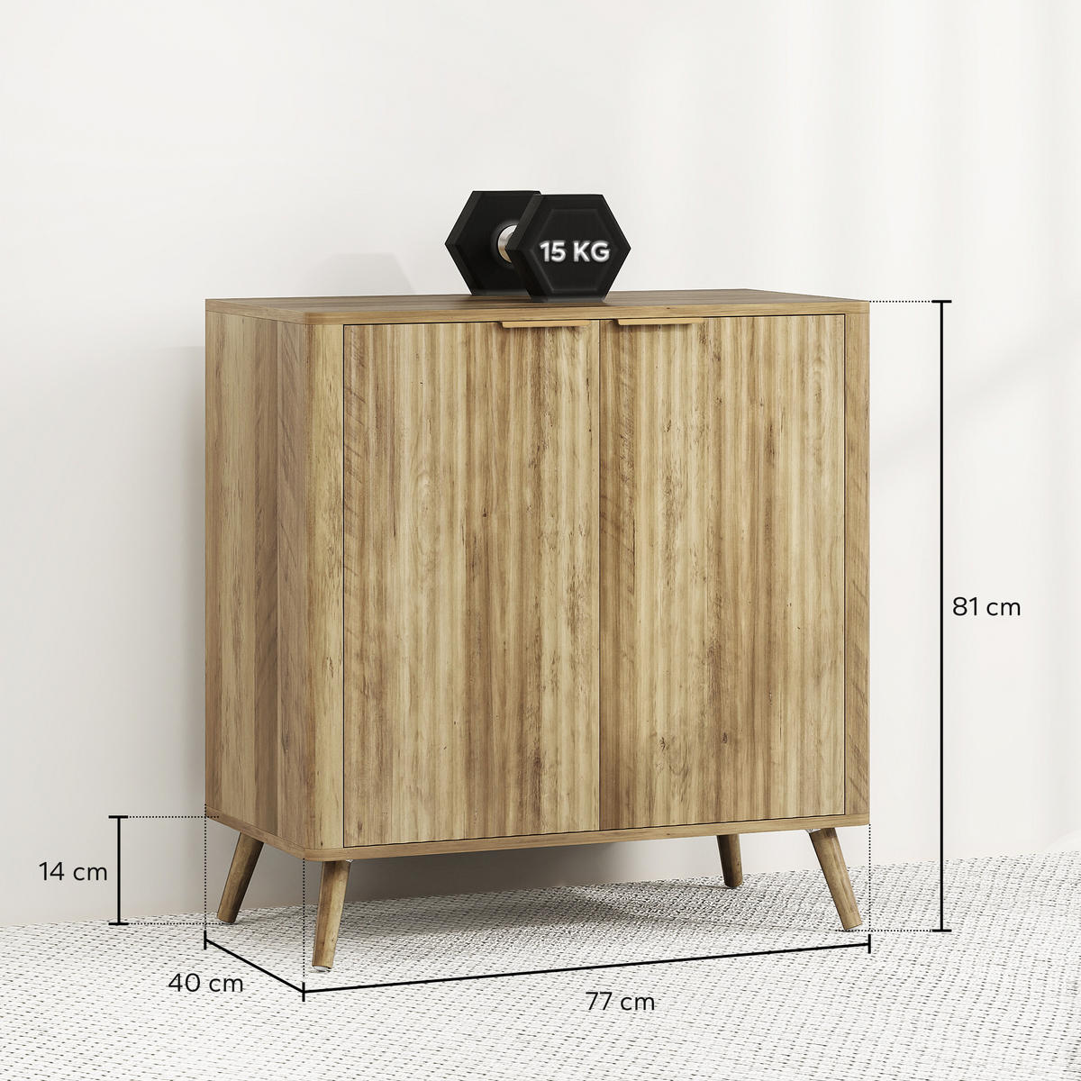 SIDEBOARD DE-11166 Wellen-Design, verstellbare Böden Holzoptik - Eichefarben, Holzwerkstoff (77/81/40cm) - ComfortXL