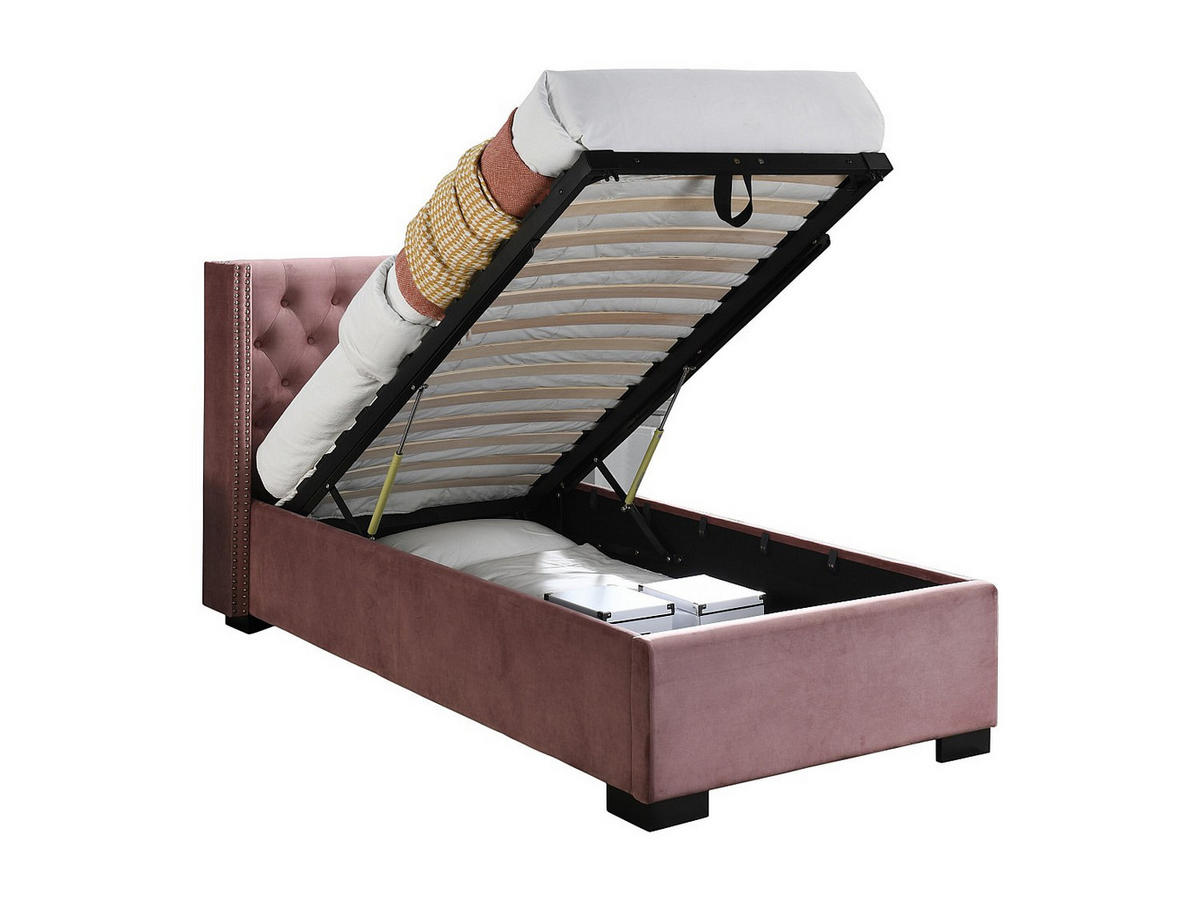 BETT mit Bettkasten - 1 Person - Samt, Stoff - Rosa - - Pink, Textil (90/200cm) - Vente-Unique