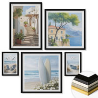 WANDBILDER 5er-Set - 50x50 cm & 20x30 cm & 40x60 cm Schwarzer Rahmen - Straßenblumen, Fahrrad bemalt - Schwarz, Kunststoff (40/60cm) - ArtPrintCave
