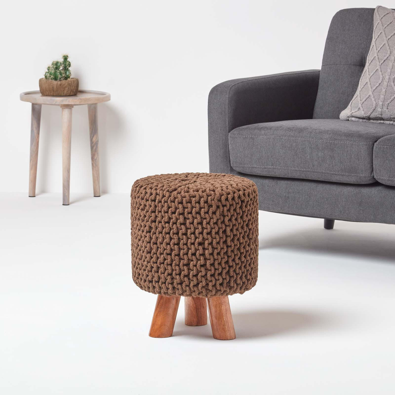 STRICK-HOCKER braun, Dreibein 32/32/42 cm - Braun, Textil (32/42/32cm) - Homescapes