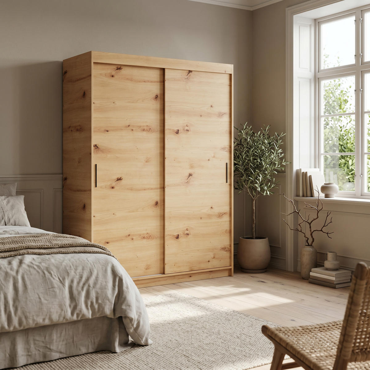 SCHWEBETÜRENSCHRANK TELA 160/205/60cm 2-türig Eiche Artisan - Eiche Artisan, Holzwerkstoff (160/205/60cm) - MASSENO