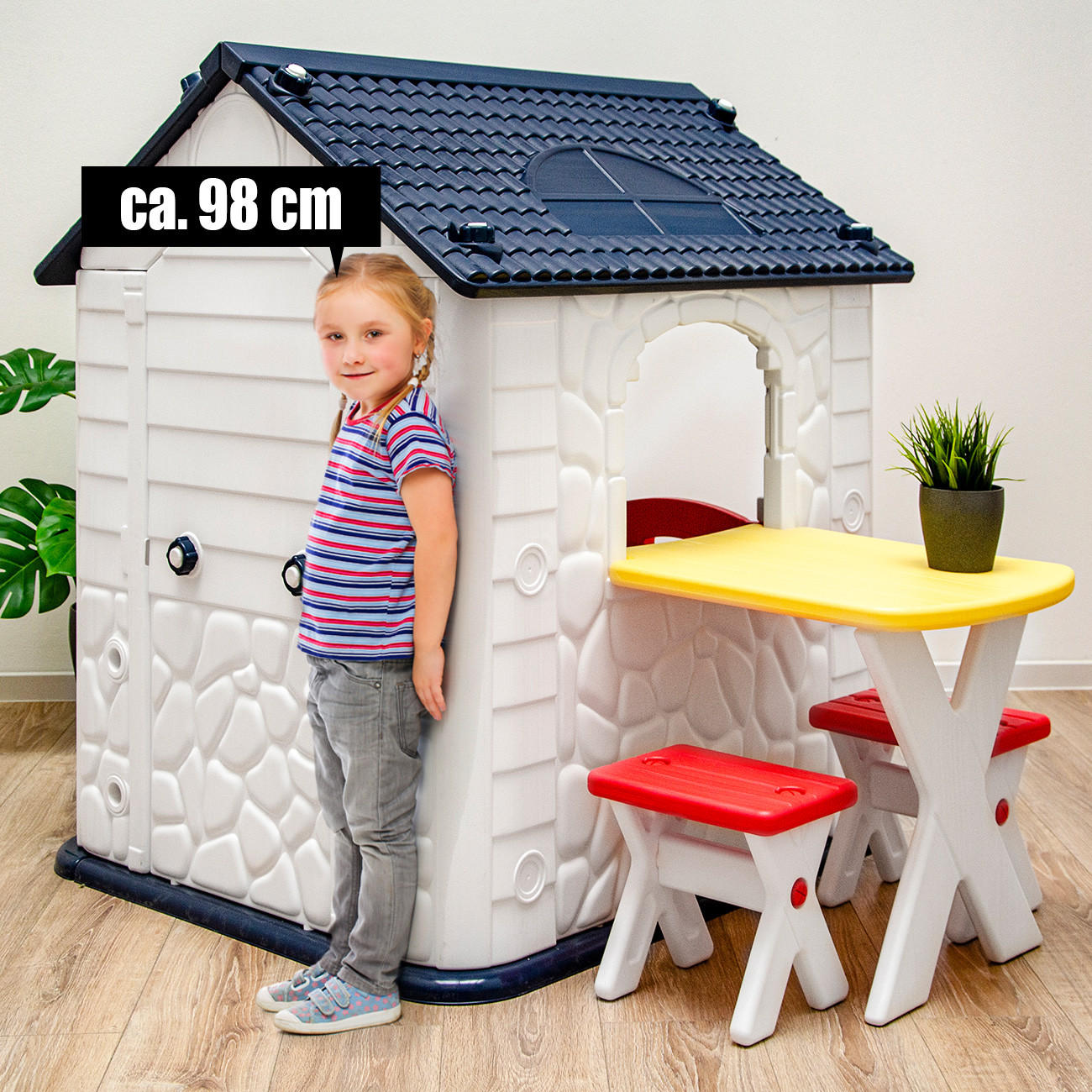 SPIELHAUS mit Tisch 95/104/118 cm, Weiß - Weiß, Kunststoff (95/118/104cm) - Littletom