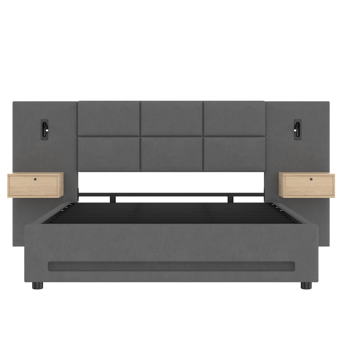 POLSTERBETT 180/200 cm Dunkelgrau mit 2 Stauschubladen, LED-Nachtlicht und USB-C-Anschlüssen - Dunkelgrau, Textil (180/200cm) - Oxeza