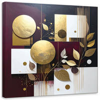 BILD auf Leinwand, Abstrakt Kreise Blätter in Bordeaux und Gold - Rot, Textil (20/20cm) - Feeby