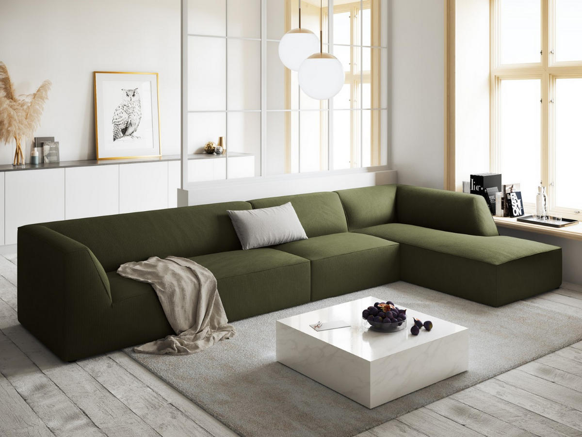 ECKSOFA rechts Ruby aus Cord grün 5 Sitzplätze - Grün, Textil (180/366cm) - Micadoni