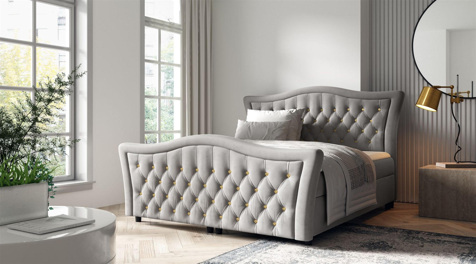 BOXBETT Turhan In Elisa Velvet - Hellgrau, Holzwerkstoff/Textil (120/200cm) - Fun Möbel