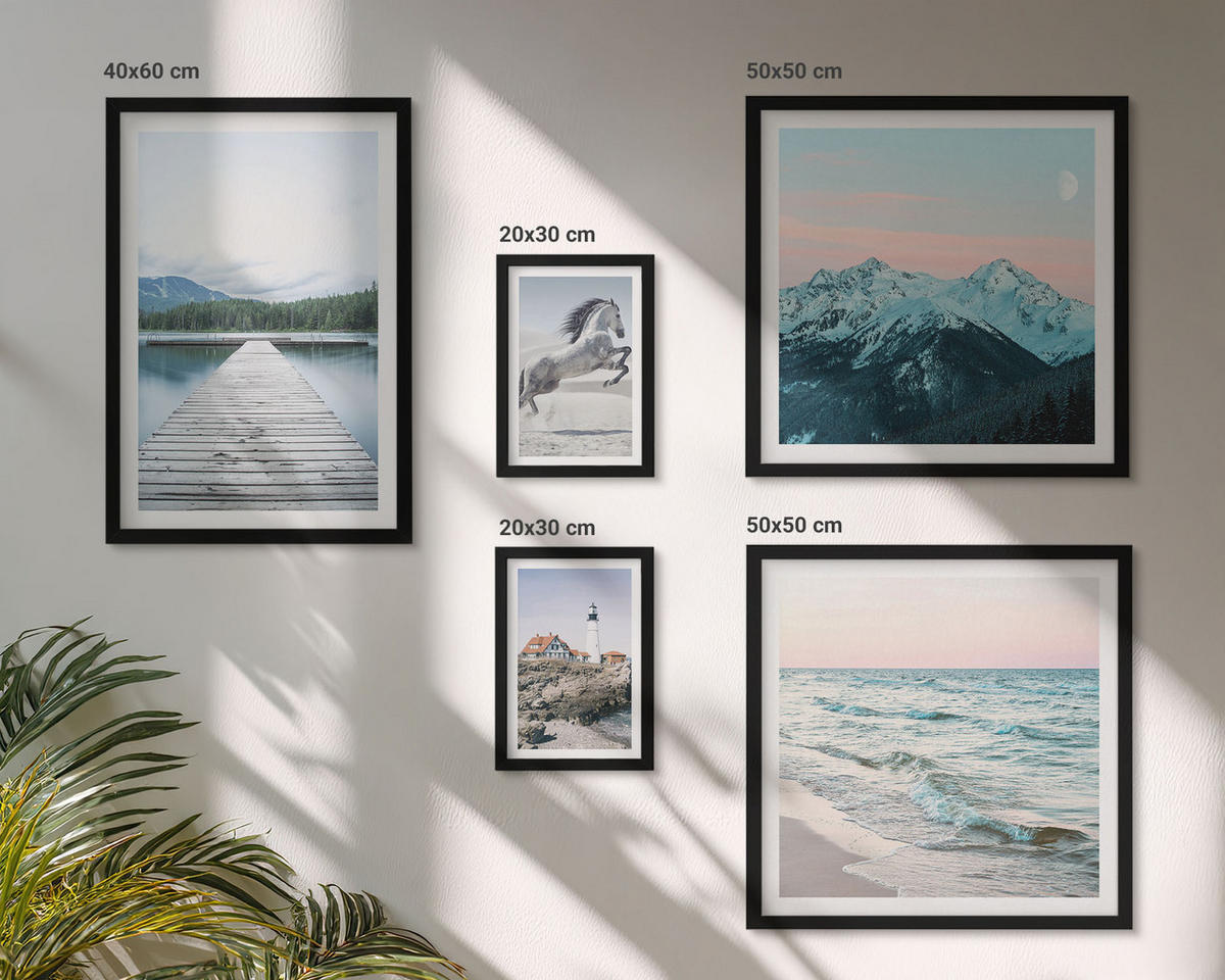 BILDER SET 5er Set - 50x50 cm & 20x30 cm & 40x60 cm Schwarzer Rahmen - Landschaften europäischer Städte - Schwarz, Kunststoff (40/60cm) - TULUP