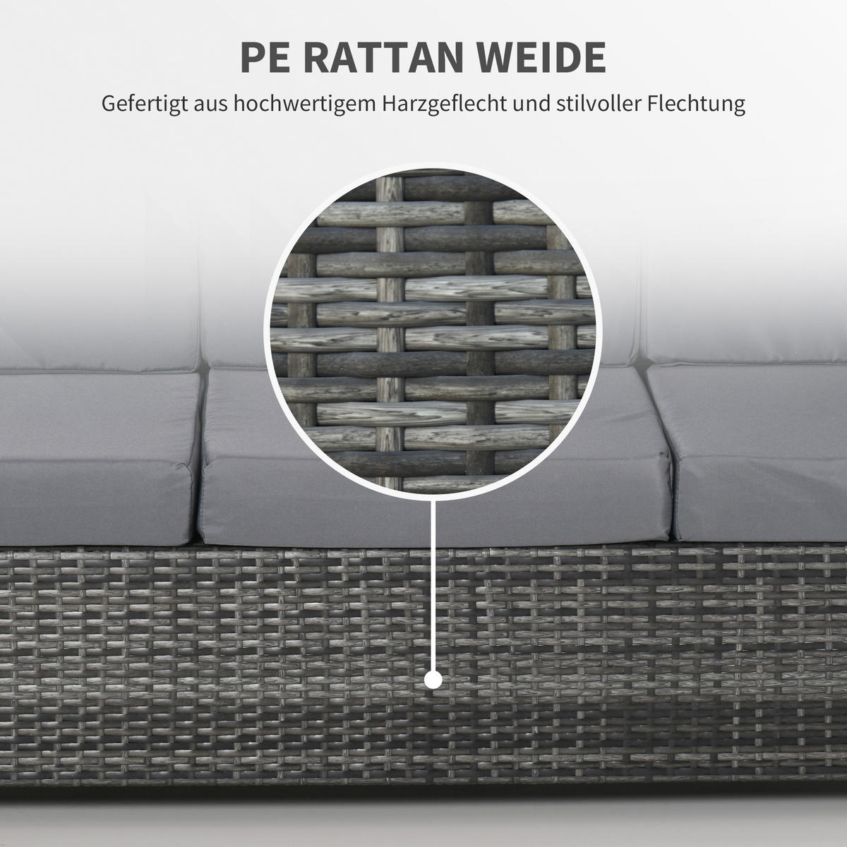 Poly-Rattan Sofa, Metall, Grau - Grau, Metall (70/80/185cm) - Outsunny