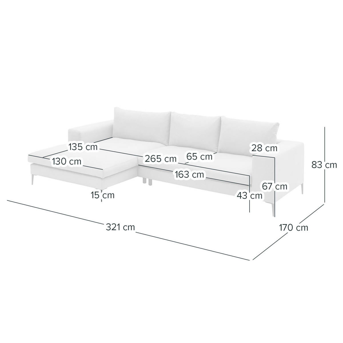 ECKSOFA mit Longchair - Beige/Schwarz, Textil/Metall (321/170cm) - home24